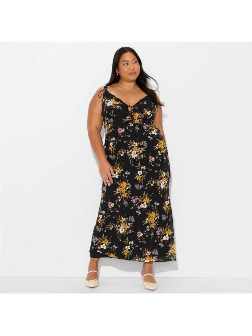 NWT Black Floral Slip Maxi Dress in